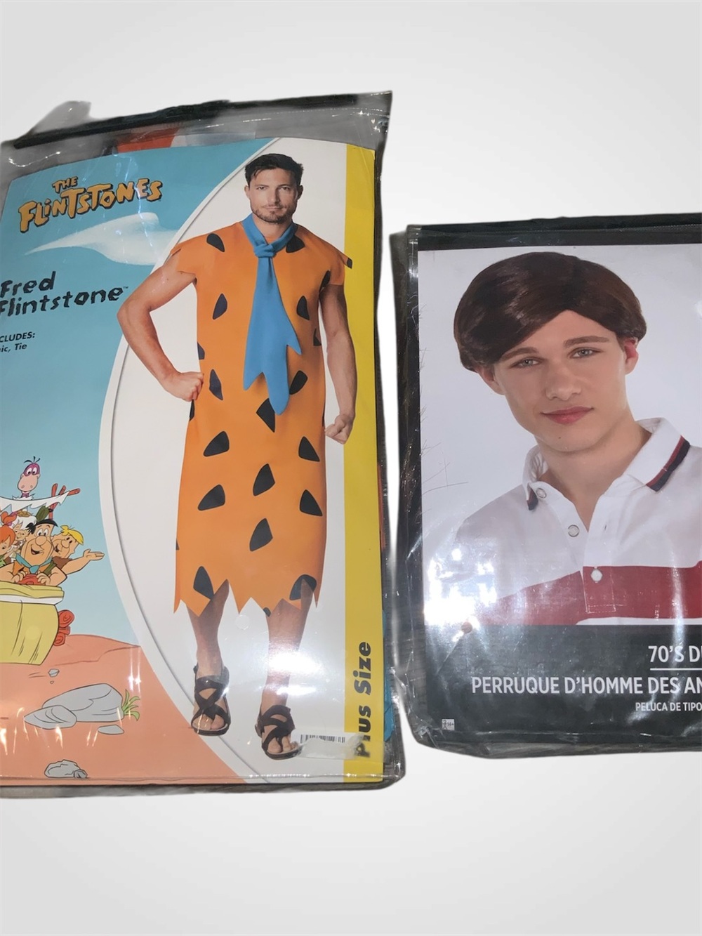 Spirit Fred Flintstone Men's Costume - Orange with Blue Tie & Wig NWT